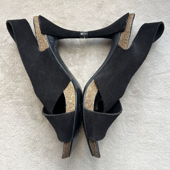 Pedro Garcia Maggie Black Suede Cork Heel Sandal Women EU 35.5 US 5.5 Slingback - Picture 5 of 16